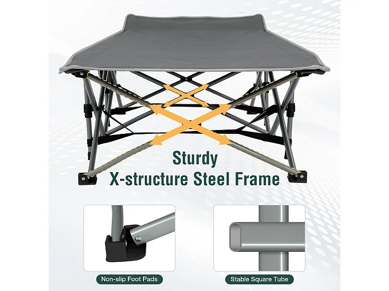Lit de Camping Pliable en Toile Oxford à Double Couche, avec poche latérale et sac de transport, charge max 300kg, Gris, 190x72x35cm