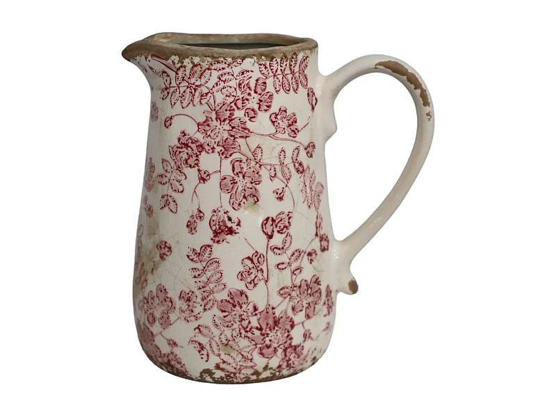 Pichet en céramique émaillée "Fleurs Bordeaux" 20.5 x 14.5 x 23 cm