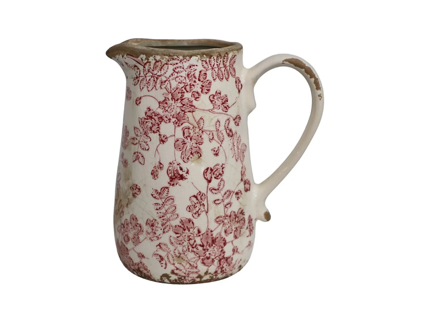 Pichet en céramique émaillée "Fleurs Bordeaux" 20.5 x 14.5 x 23 cm