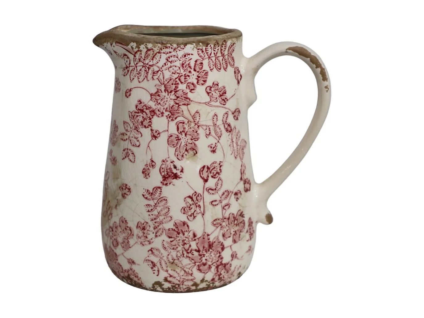 Pichet en céramique émaillée "Fleurs Bordeaux" 20.5 x 14.5 x 23 cm