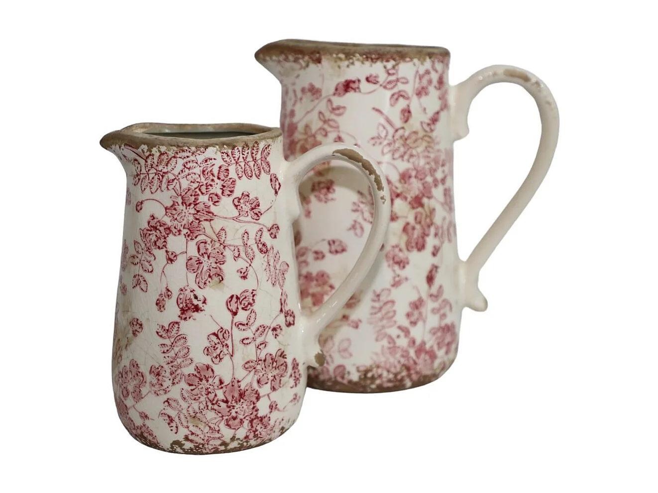 Pichet en céramique émaillée "Fleurs Bordeaux" 20.5 x 14.5 x 23 cm