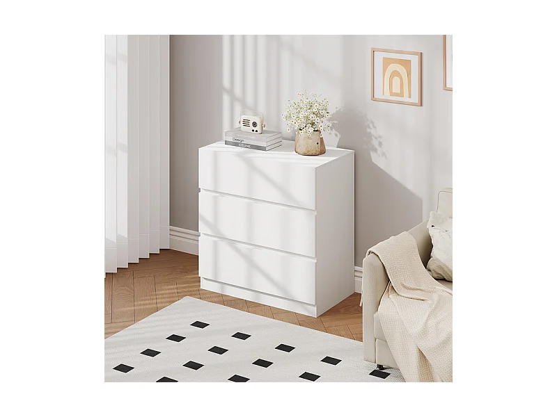 Commode 3 Tiroirs - avec mécanisme de fermeture en douceur - meuble de rangement - 70x40x73cm