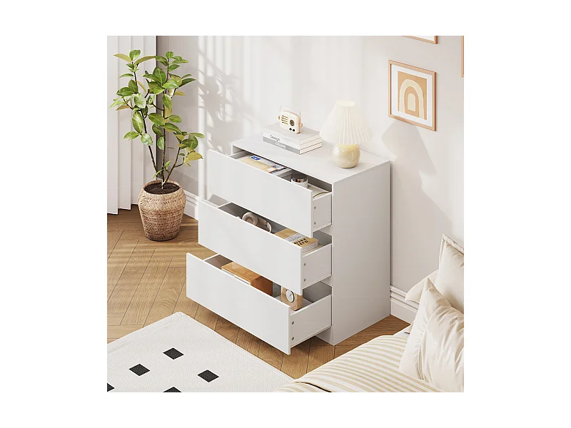 Commode 3 Tiroirs - avec mécanisme de fermeture en douceur - meuble de rangement - 70x40x73cm