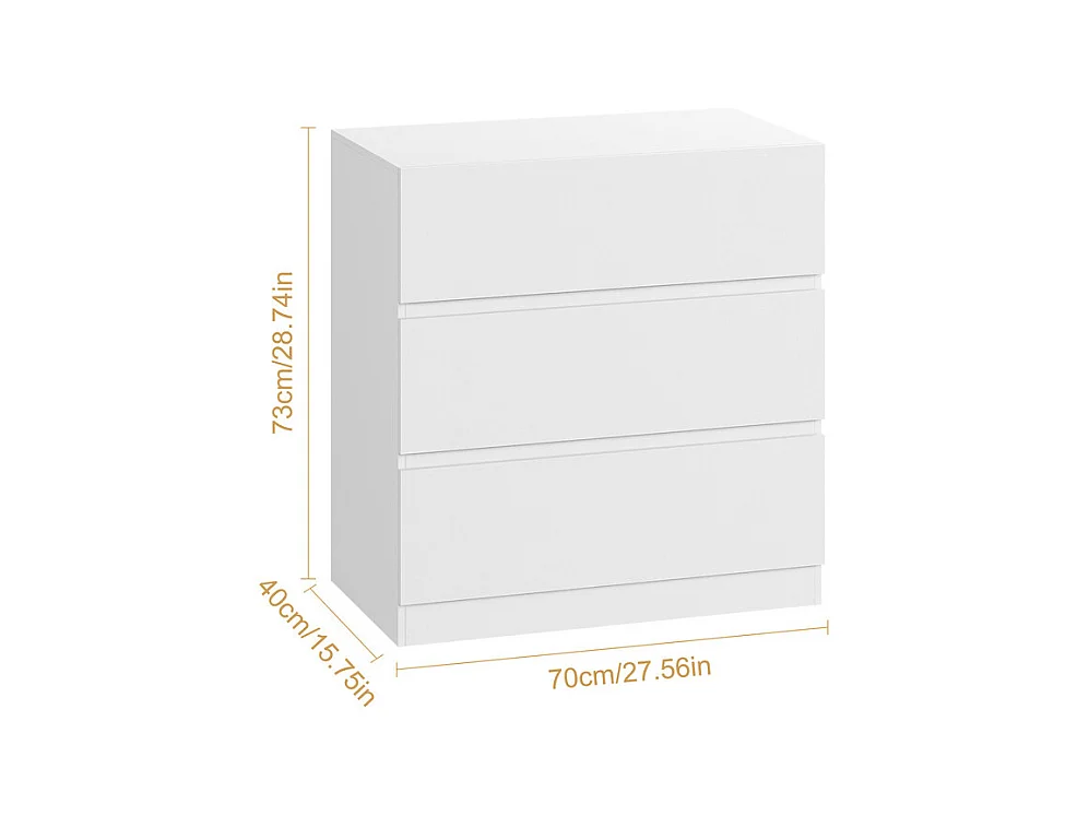 Commode 3 Tiroirs - avec mécanisme de fermeture en douceur - meuble de rangement - 70x40x73cm