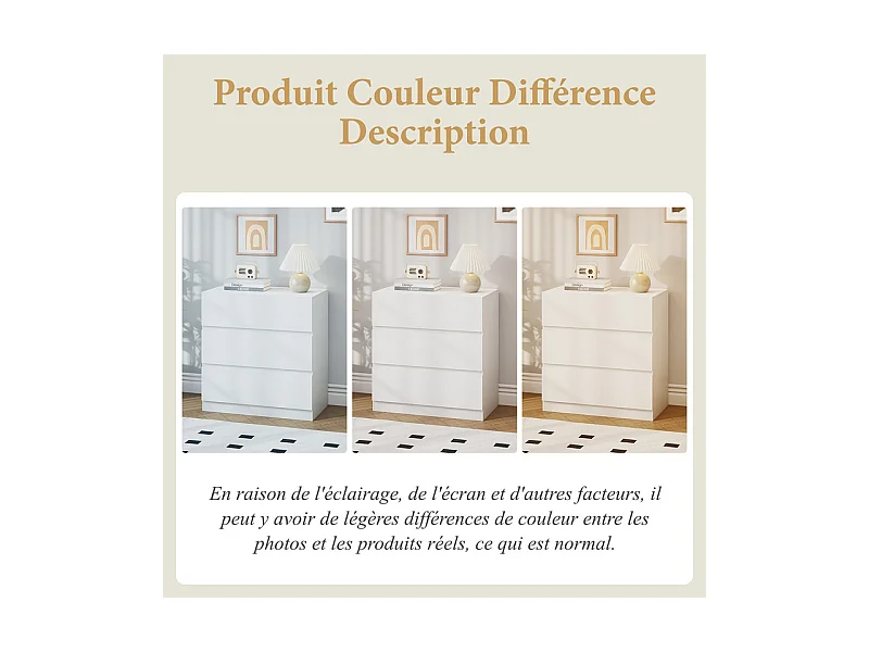 Commode 3 Tiroirs - avec mécanisme de fermeture en douceur - meuble de rangement - 70x40x73cm