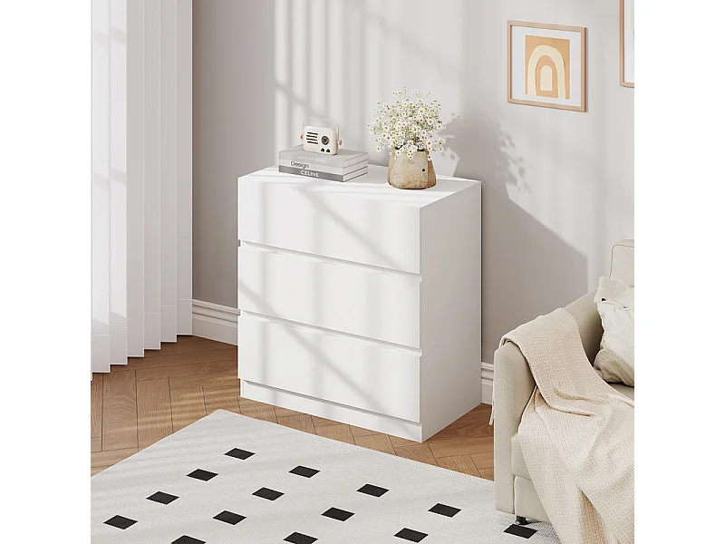 Commode 3 Tiroirs - avec mécanisme de fermeture en douceur - meuble de rangement - 70x40x73cm