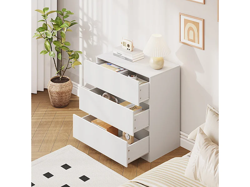 Commode 3 Tiroirs - avec mécanisme de fermeture en douceur - meuble de rangement - 70x40x73cm