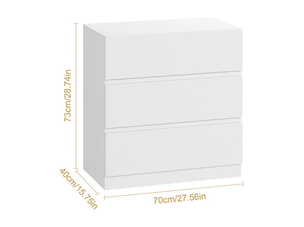 Commode 3 Tiroirs - avec mécanisme de fermeture en douceur - meuble de rangement - 70x40x73cm