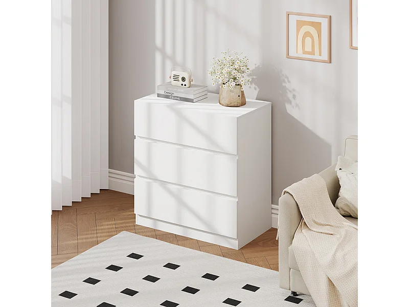 Commode 3 Tiroirs - avec mécanisme de fermeture en douceur - meuble de rangement - 70x40x73cm