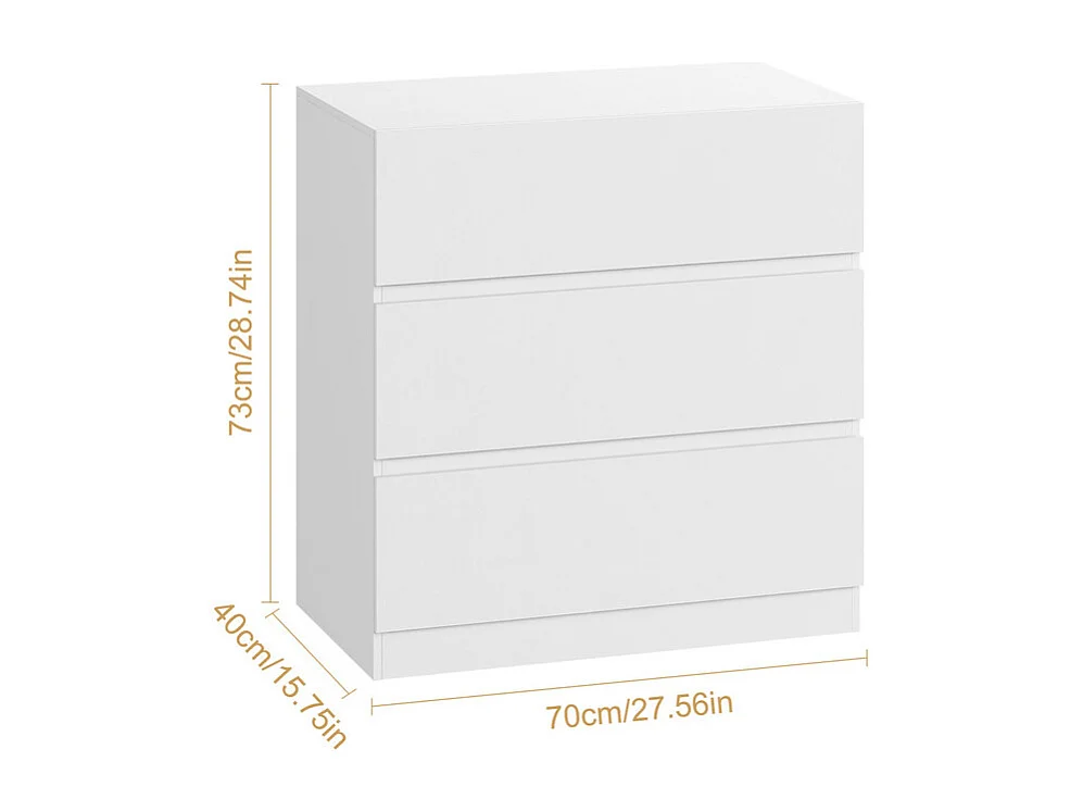 Commode 3 Tiroirs - avec mécanisme de fermeture en douceur - meuble de rangement - 70x40x73cm