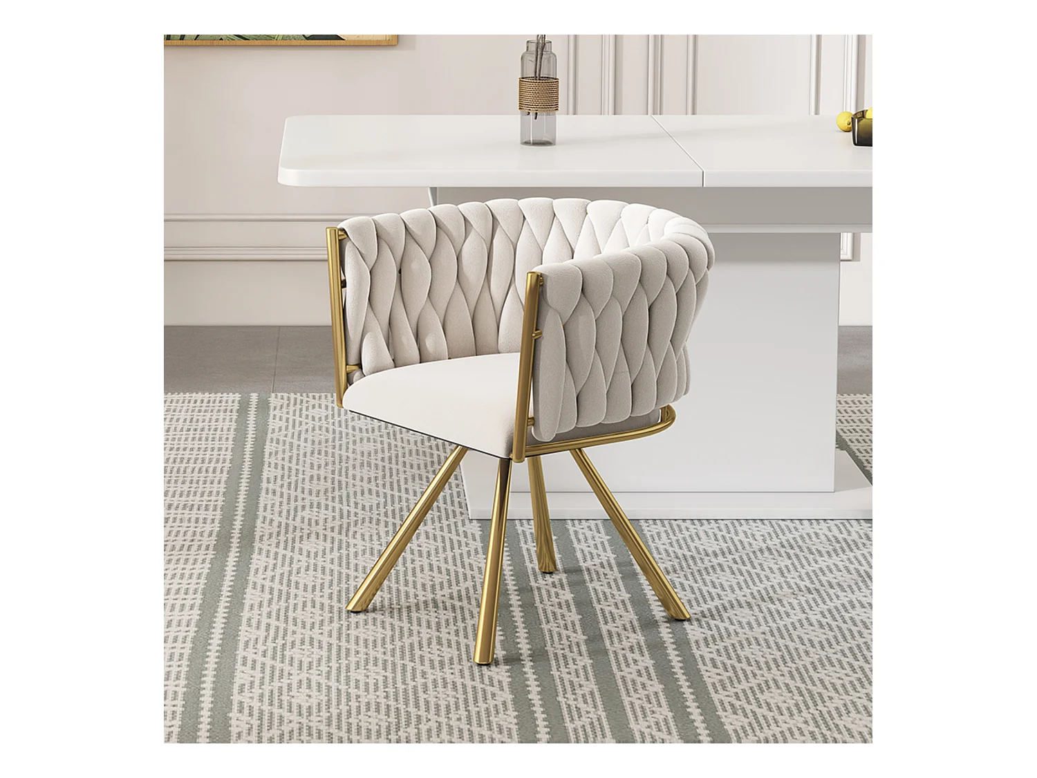 Chaise de salle à manger - 59 x 54 x 72 cm - chaise pivotante de luxe - velours - beige + or