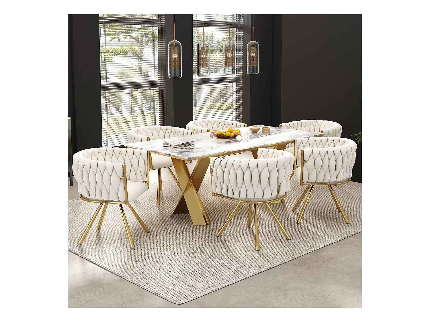 Chaise de salle à manger - 59 x 54 x 72 cm - chaise pivotante de luxe - velours - beige + or