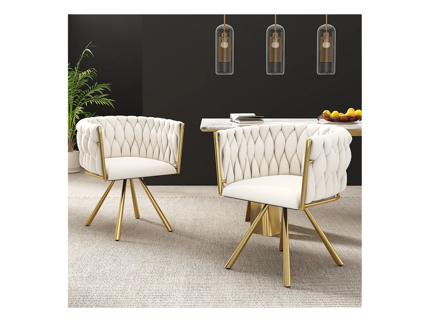 Esszimmerstuhl - 59 x 54 x 72 cm - Luxus Drehstuhl - Samt - Beige + Gold