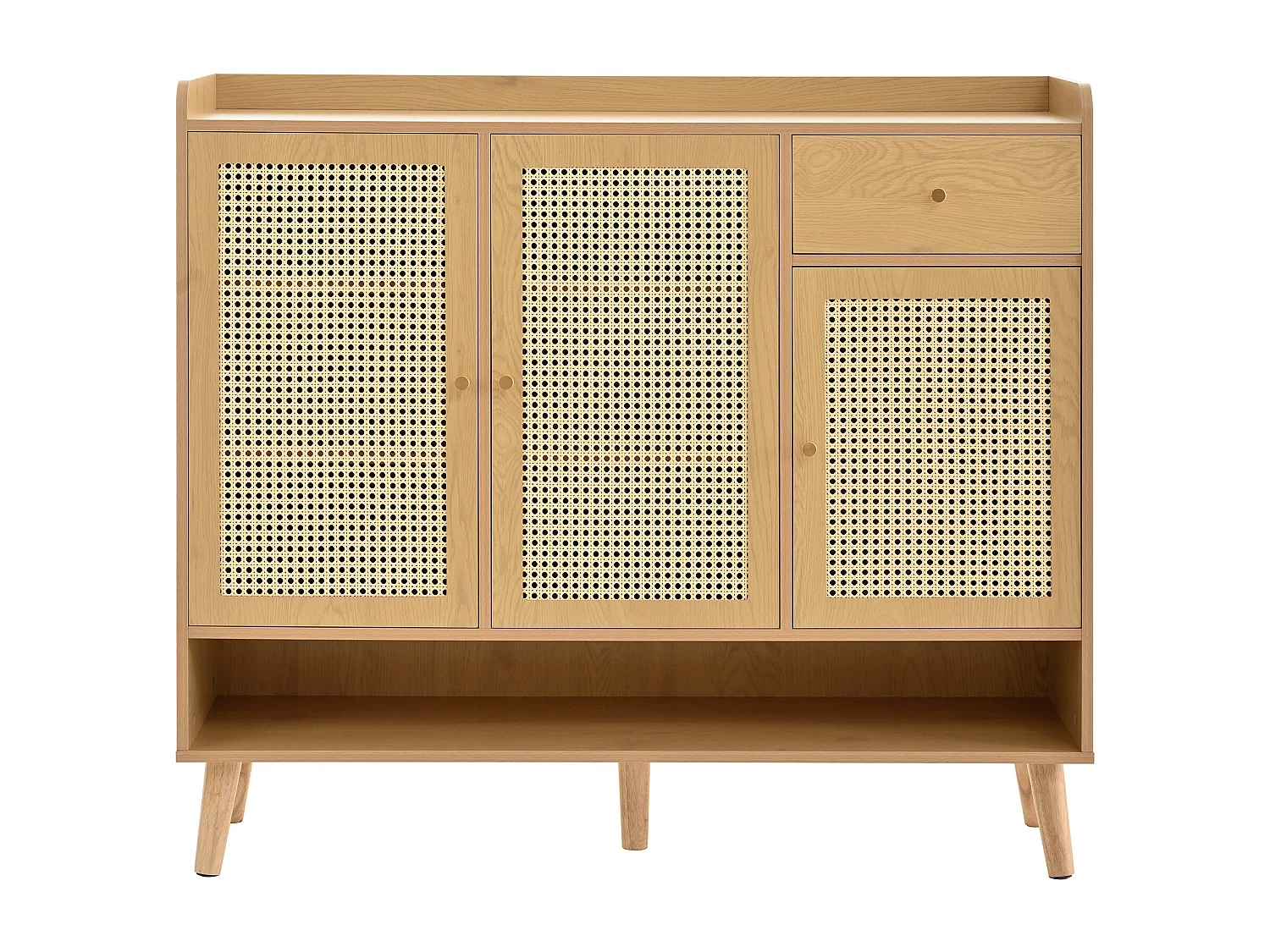 Meuble à chaussures en rotin - 120 x 35 x 106 cm - avec 3 portes +1 tiroir + 5 étagères - aggloméré - naturel