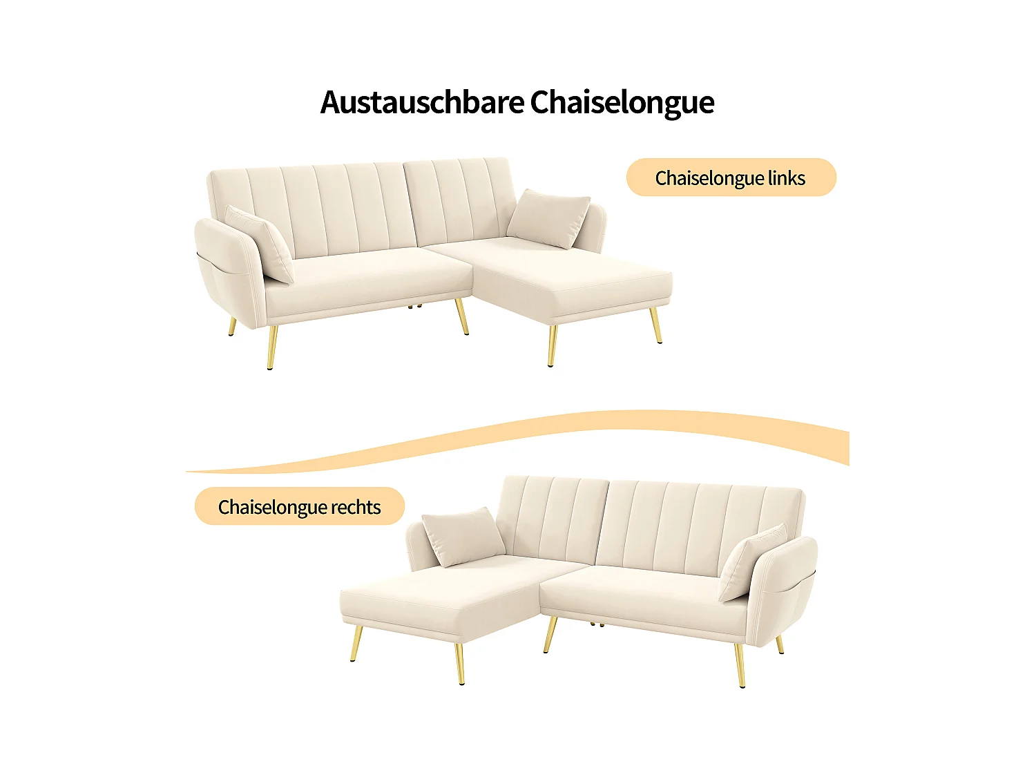 Canapé 3 places pliant - 191.5 x 130 x 80 cm - canapé d'angle avec fonction couchage - velours - beige