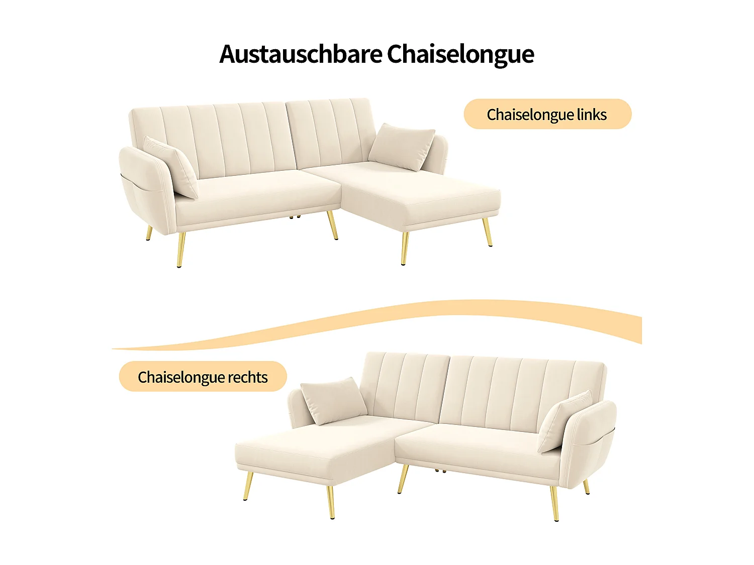 Canapé 3 places pliant - 191.5 x 130 x 80 cm - canapé d'angle avec fonction couchage - velours - beige