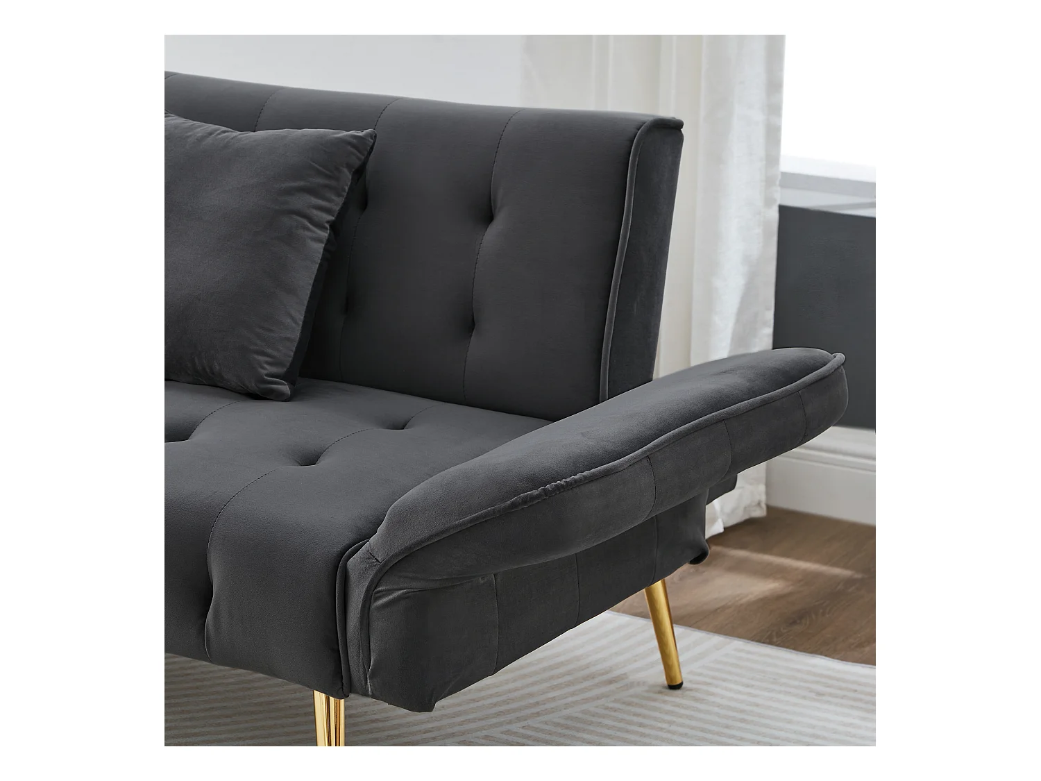 2-Sitzer-Schlafsofa – 178 x 82 x 70 cm – mit verstellbarer Rückenlehne und Armlehnen – Samt – Grau