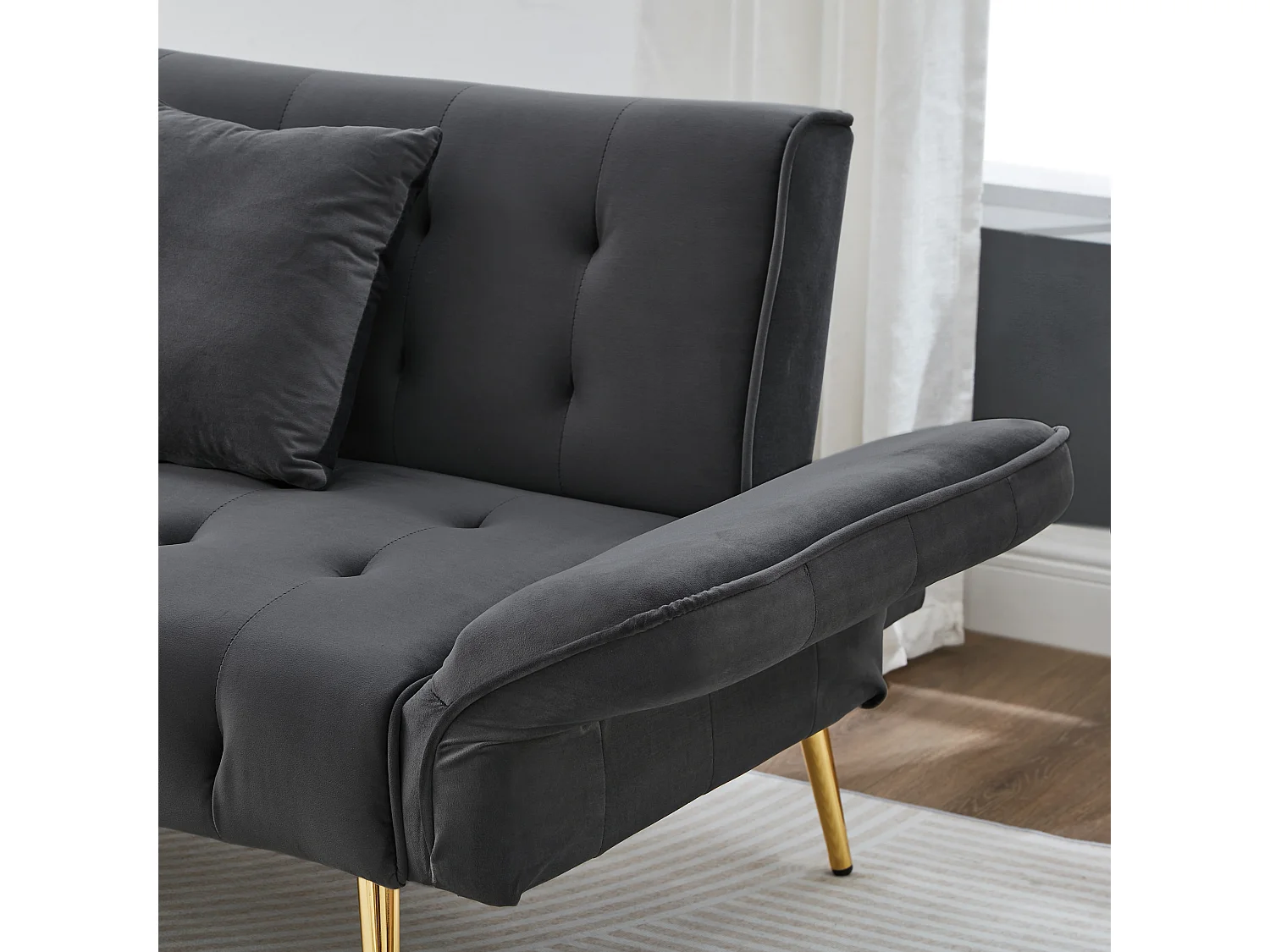 Divano letto 2 posti - 178 x 82 x 70 cm - con schienale e braccioli regolabili - velluto - grigio