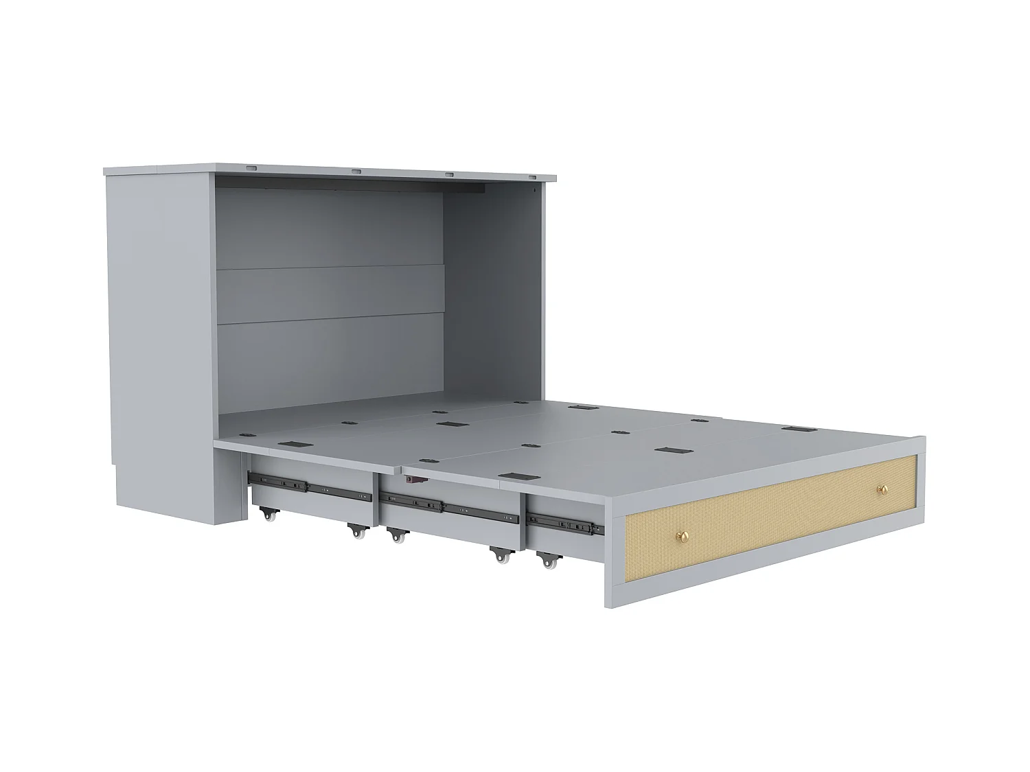 Lit escamotable mobile - 140 x 200 cm -  avec 6 tiroirs + étagère en tête de lit + USB - MDF - gris