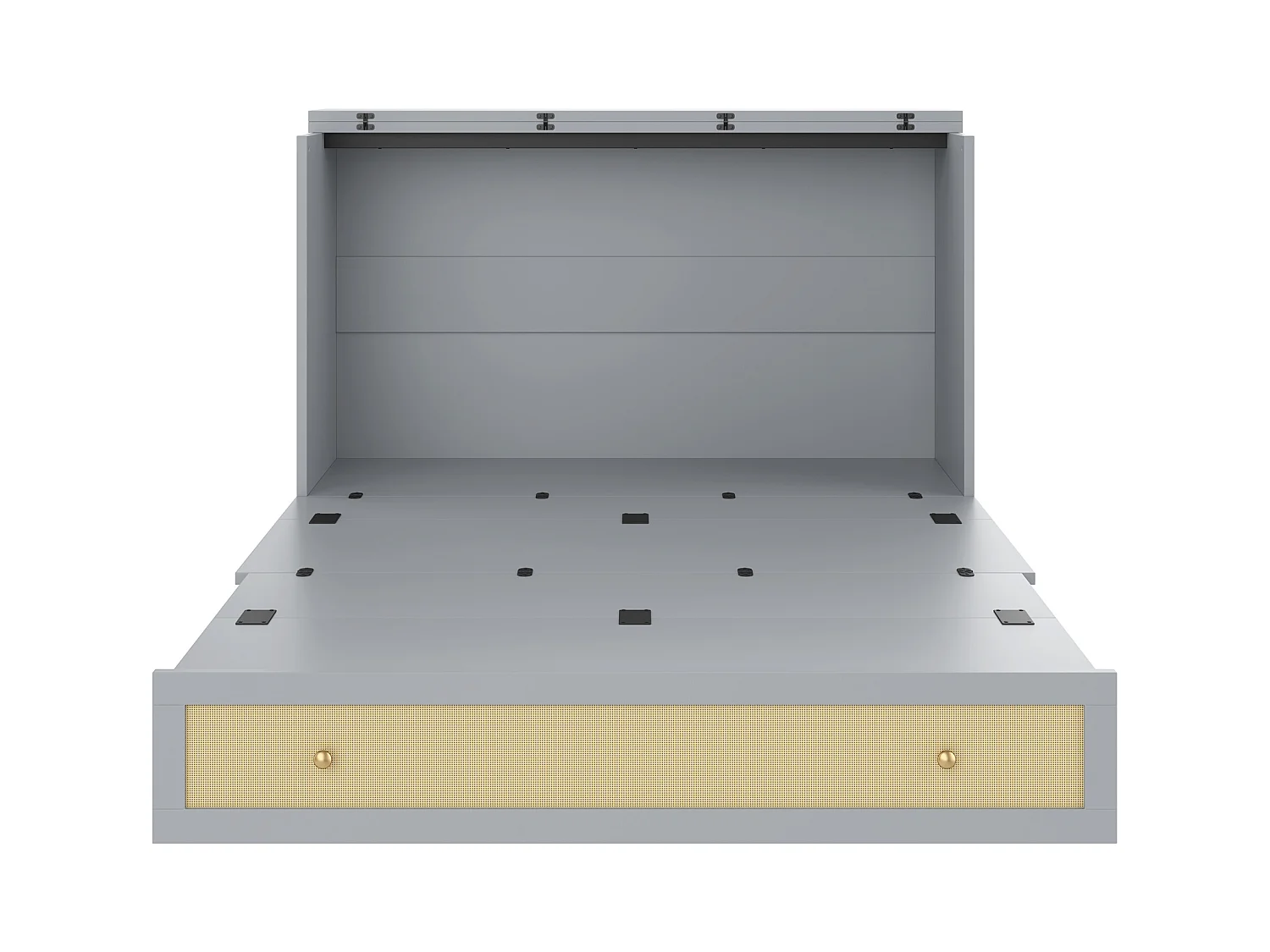 Lit escamotable mobile - 140 x 200 cm -  avec 6 tiroirs + étagère en tête de lit + USB - MDF - gris