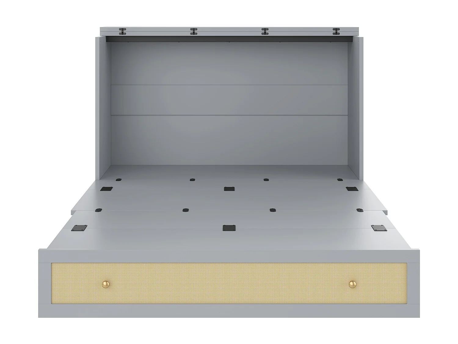 Lit escamotable mobile - 140 x 200 cm -  avec 6 tiroirs + étagère en tête de lit + USB - MDF - gris