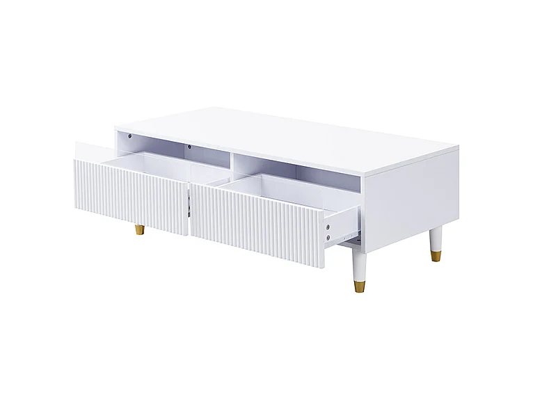 Ensemble de meuble TV avec 4 tiroirs + table basse avec 2 tiroirs - avec Leds - MDF - blanc