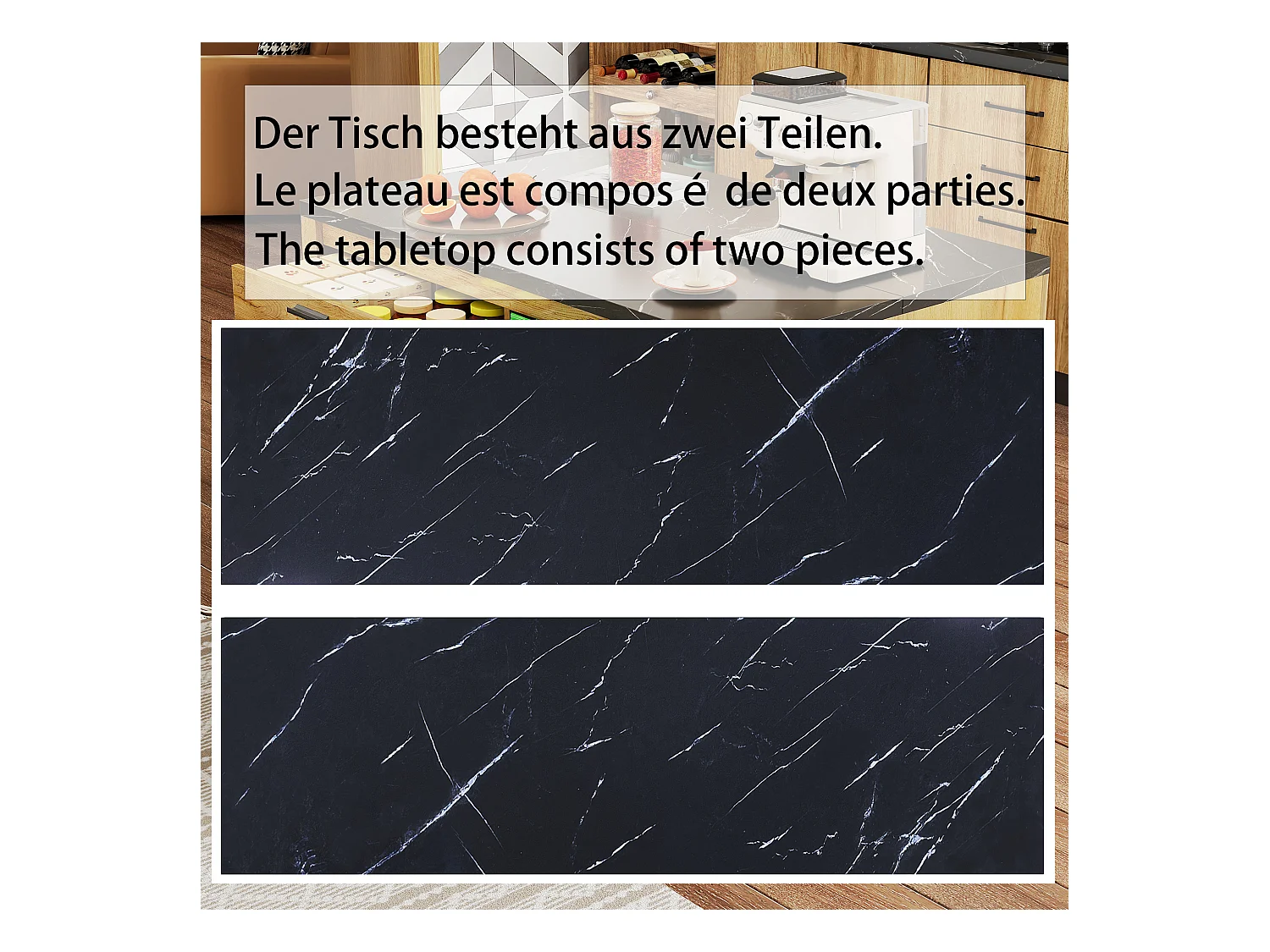 Îlot central style campagnard structure en métal - 120 x 75 x 90 cm - avec 2 tiroirs + 4 étagères - MDF - naturel