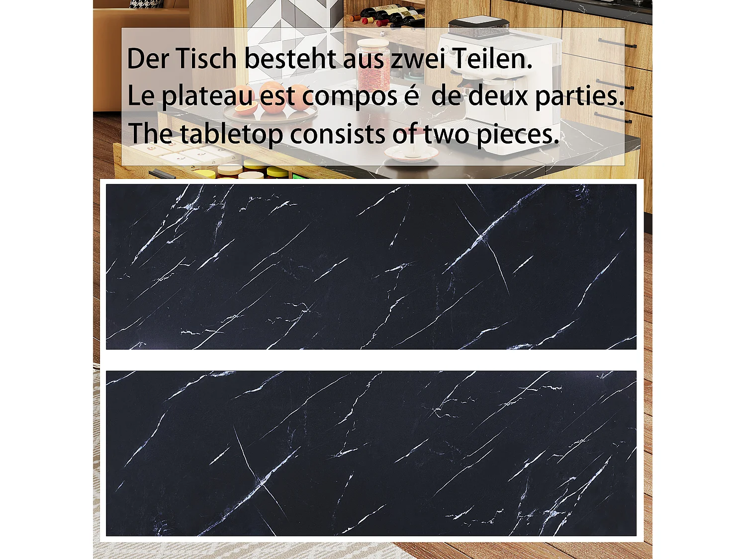 Îlot central style campagnard structure en métal - 120 x 75 x 90 cm - avec 2 tiroirs + 4 étagères - MDF - naturel