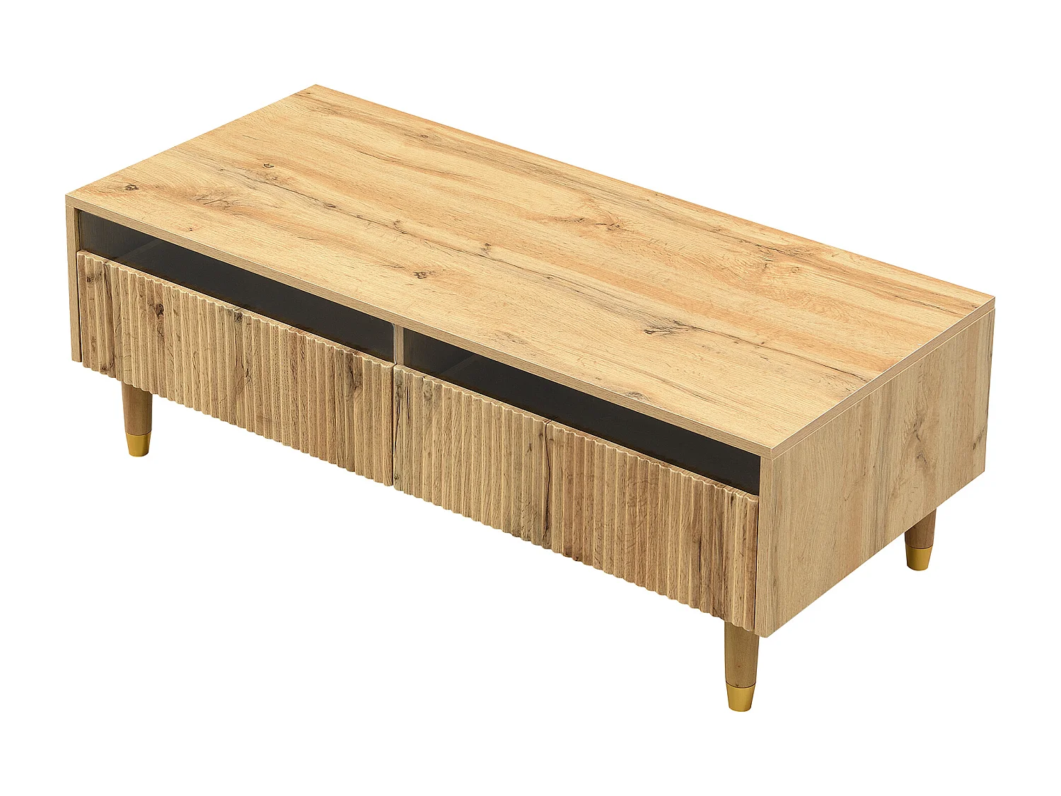 Mesa de centro moderna - 110 x 50 x 40 cm - con 2 cajones + LED - MDF - natural