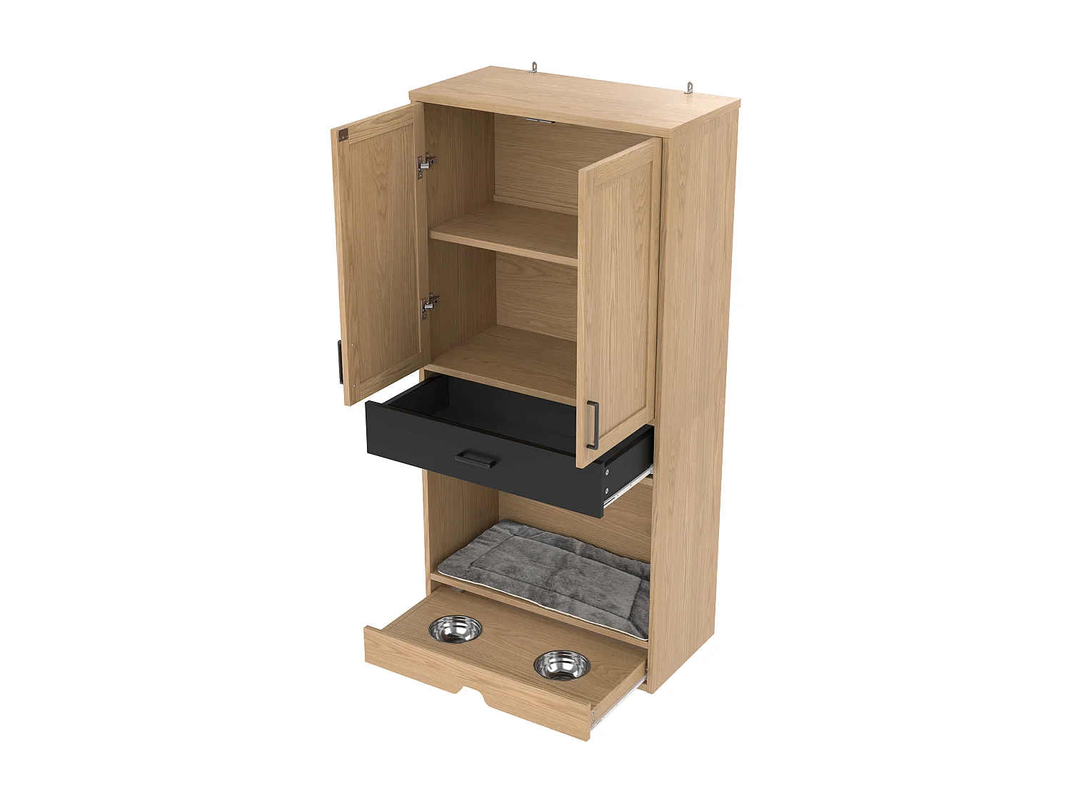 Conjunto de muebles para mascotas 2 en 1: banco y cómoda alta de aglomerado - Natural