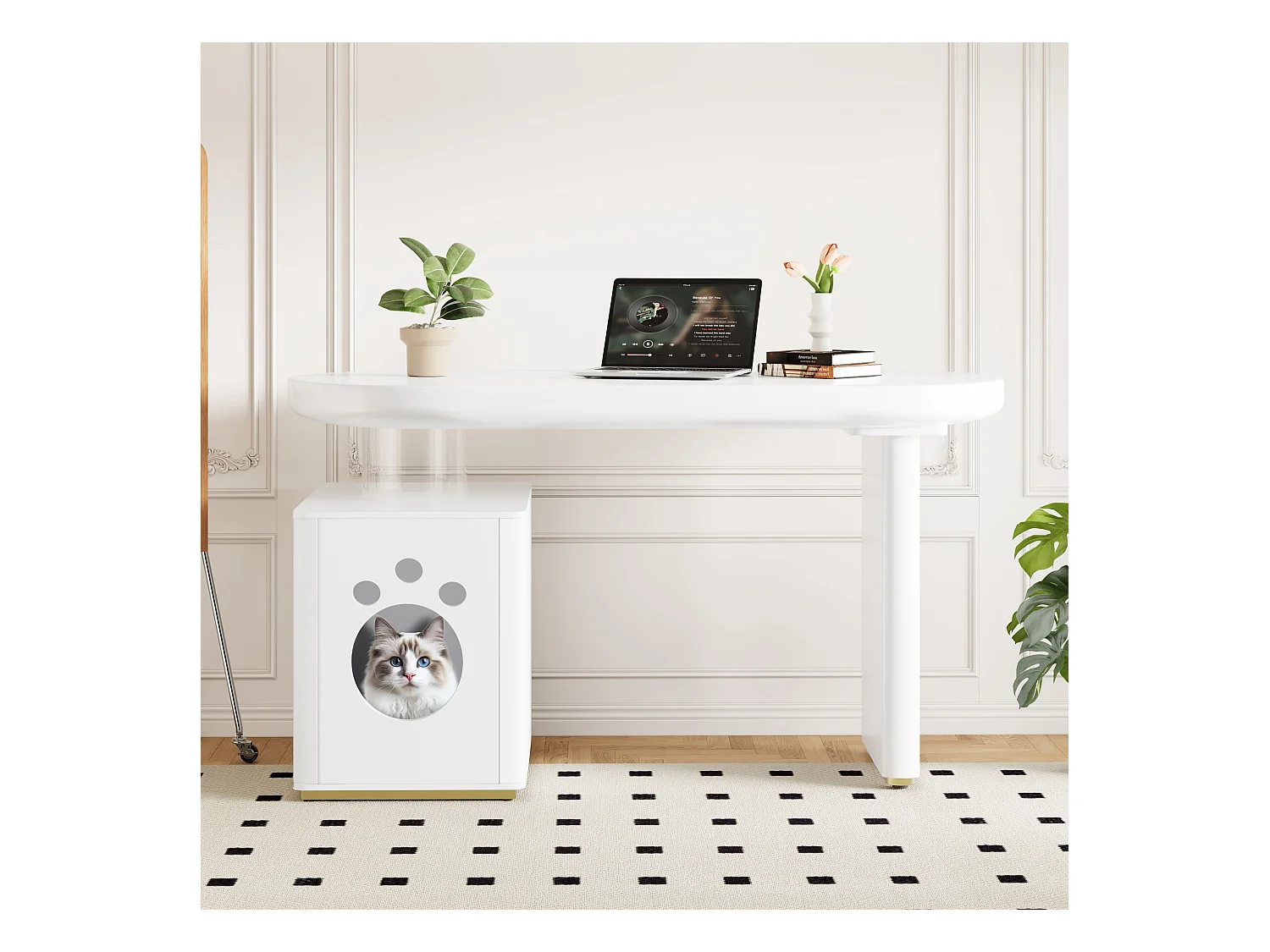 Bureau avec panier pour animaux - 117 x 50 x 76 cm - stable et moderne - style français - MDF - blanc