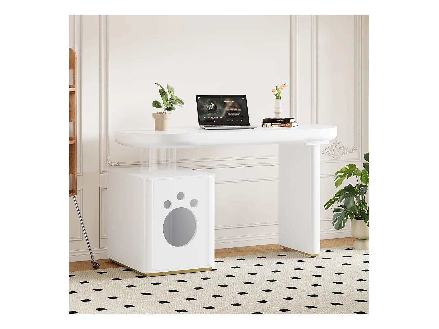 Bureau avec panier pour animaux - 117 x 50 x 76 cm - stable et moderne - style français - MDF - blanc