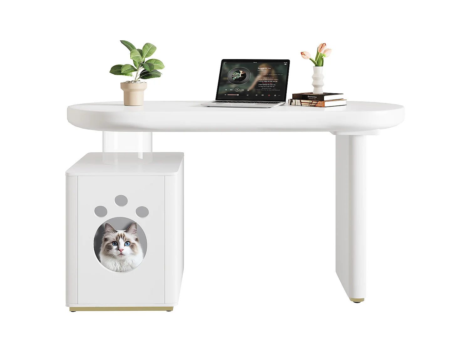 Bureau avec panier pour animaux - 117 x 50 x 76 cm - stable et moderne - style français - MDF - blanc