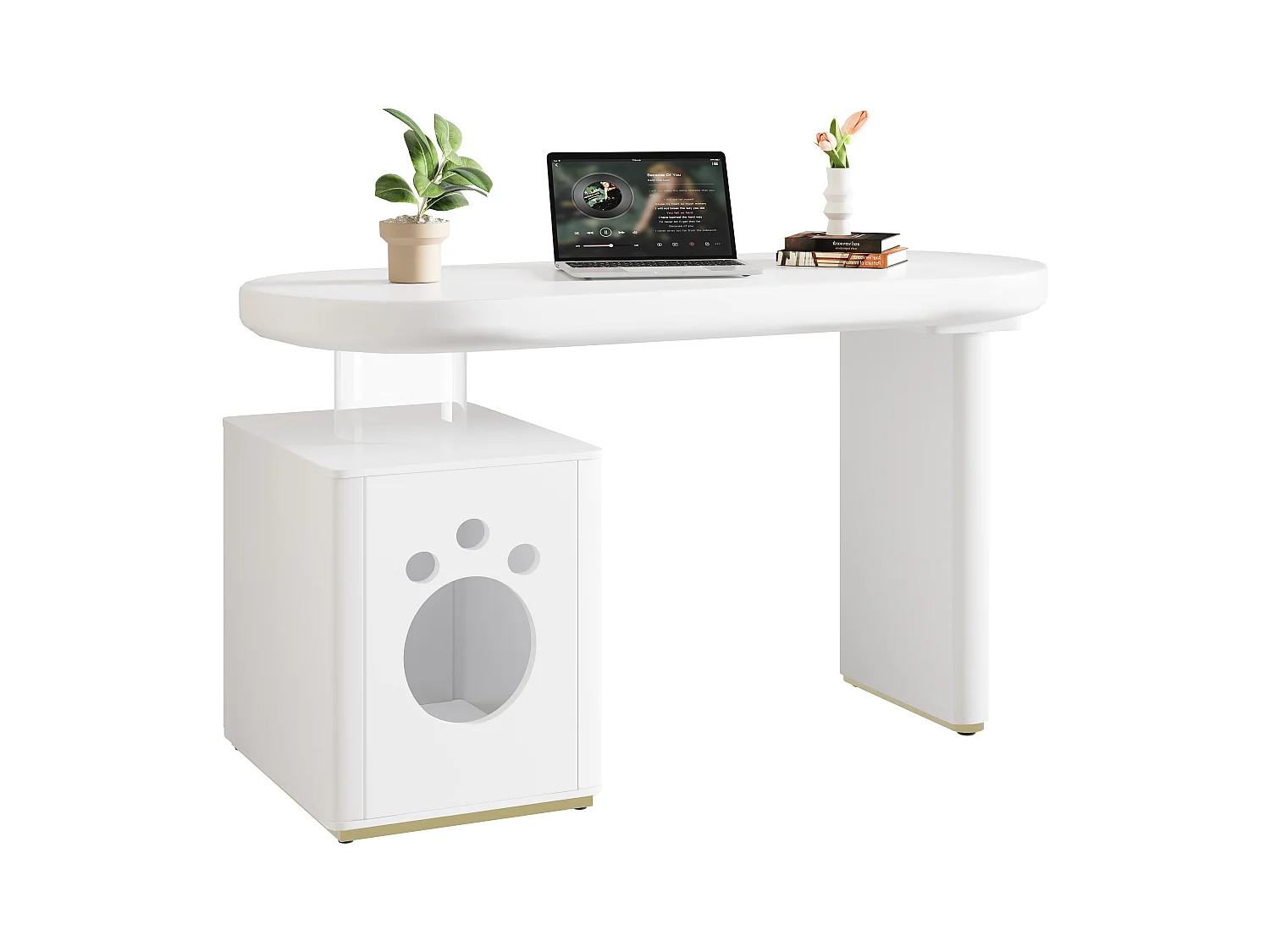 Bureau avec panier pour animaux - 117 x 50 x 76 cm - stable et moderne - style français - MDF - blanc
