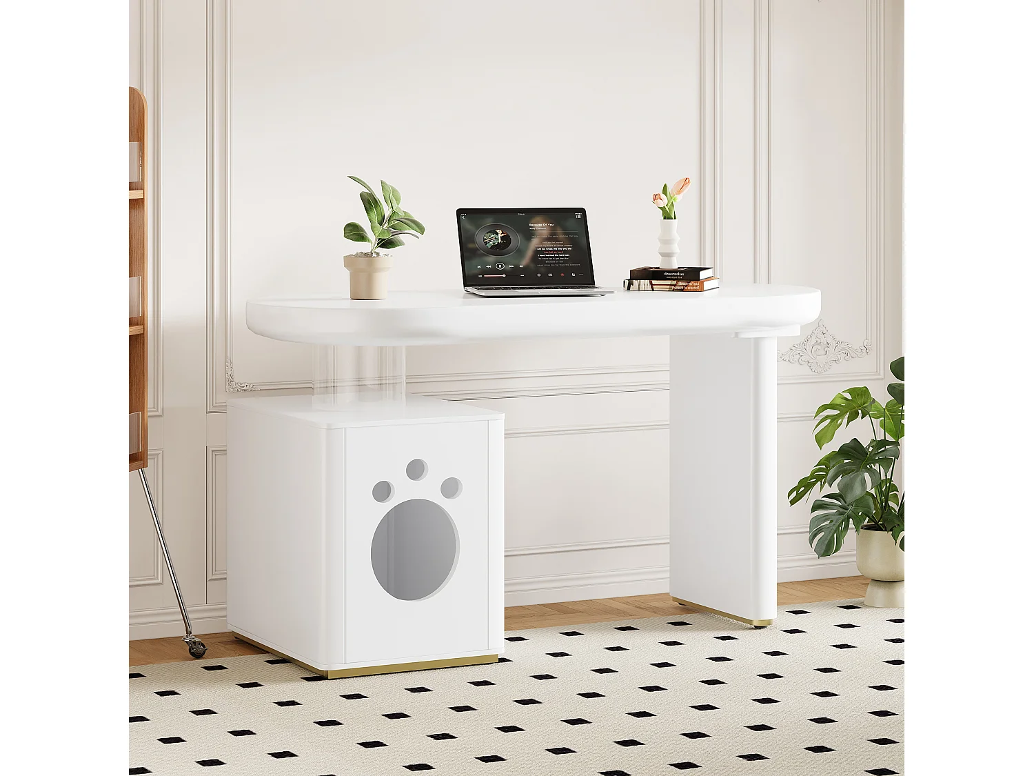 Bureau avec panier pour animaux - 117 x 50 x 76 cm - stable et moderne - style français - MDF - blanc