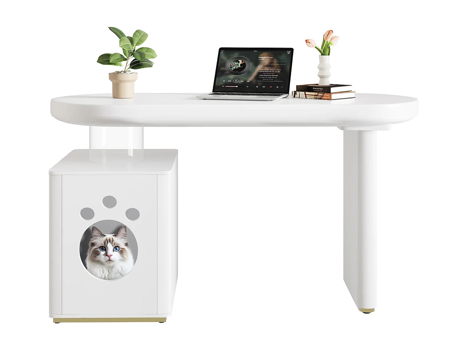 Bureau avec panier pour animaux - 117 x 50 x 76 cm - stable et moderne - style français - MDF - blanc