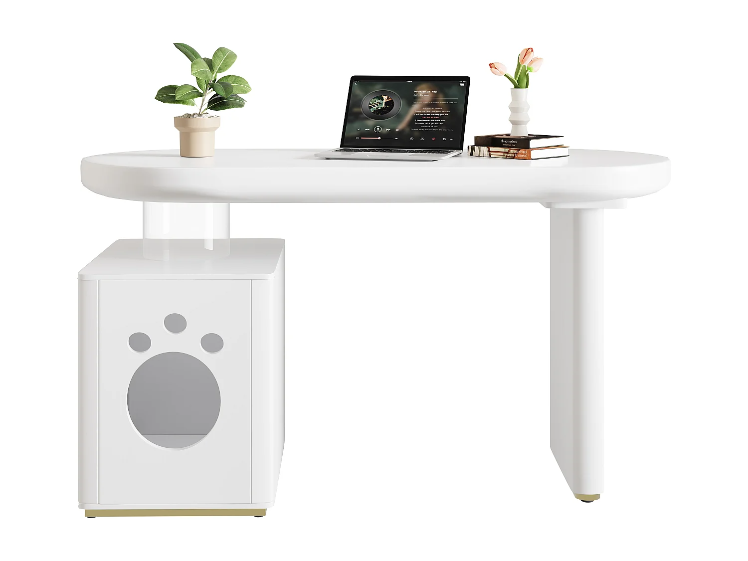 Bureau avec panier pour animaux - 117 x 50 x 76 cm - stable et moderne - style français - MDF - blanc