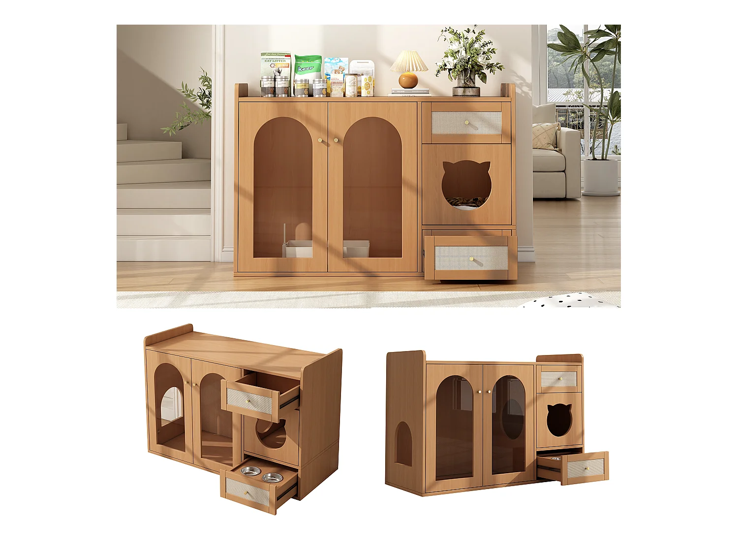 Buffet 5 en 1 - 120 x 45 x 83 cm - avec 2 tiroir + 2 portes - MDF - naturel