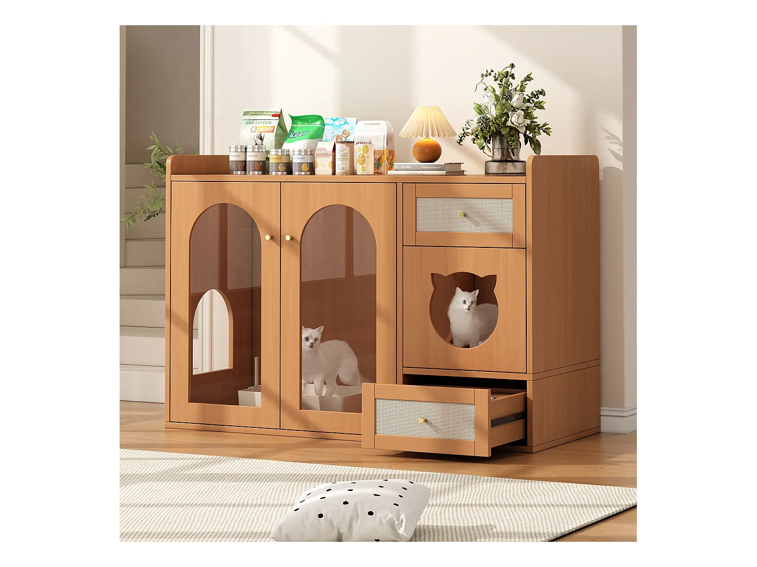 Buffet 5 en 1 - 120 x 45 x 83 cm - avec 2 tiroir + 2 portes - MDF - naturel