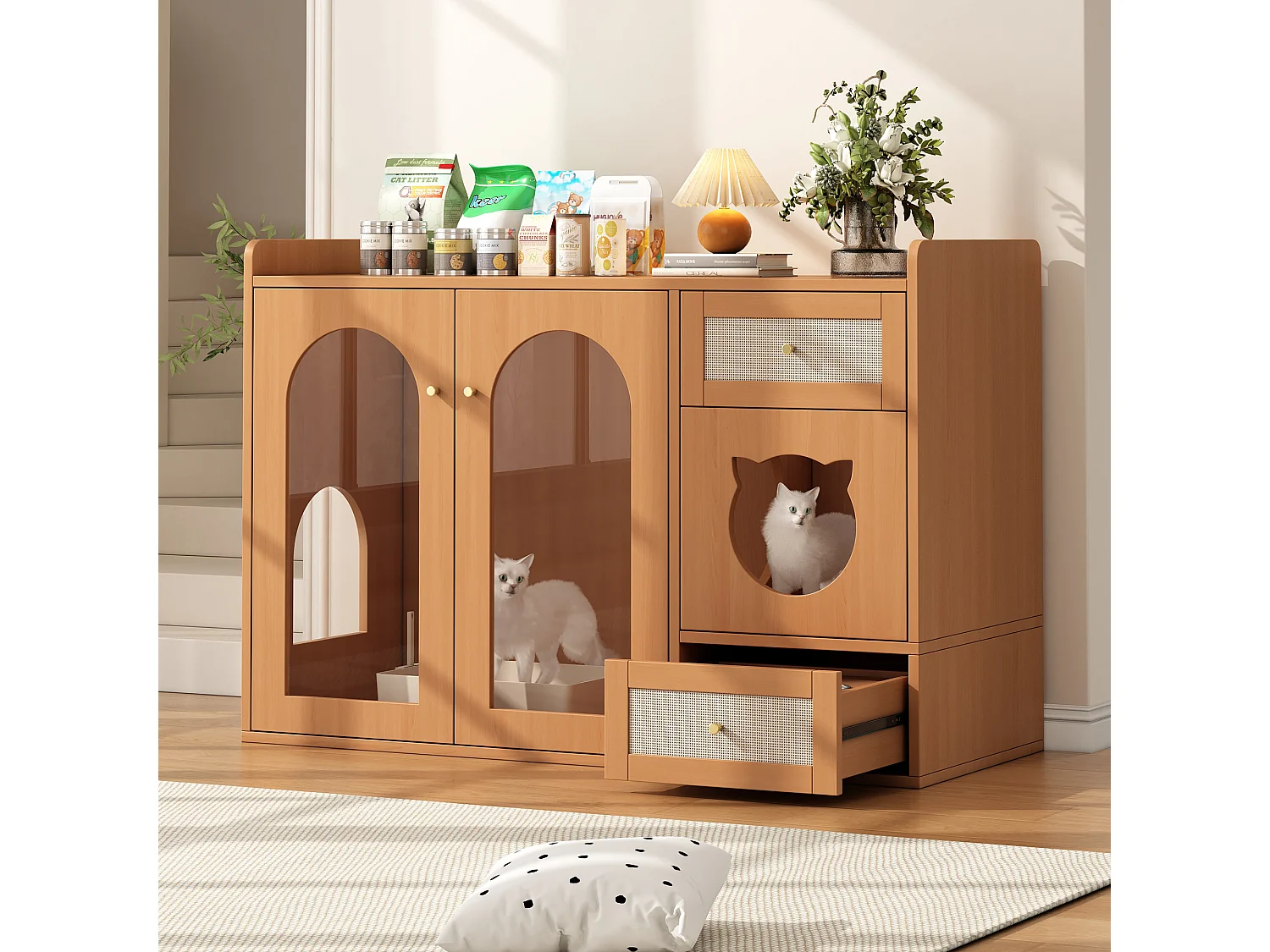 Aparador 5 en 1 - 120 x 45 x 83 cm - con 2 cajones + 2 puertas - MDF - natural