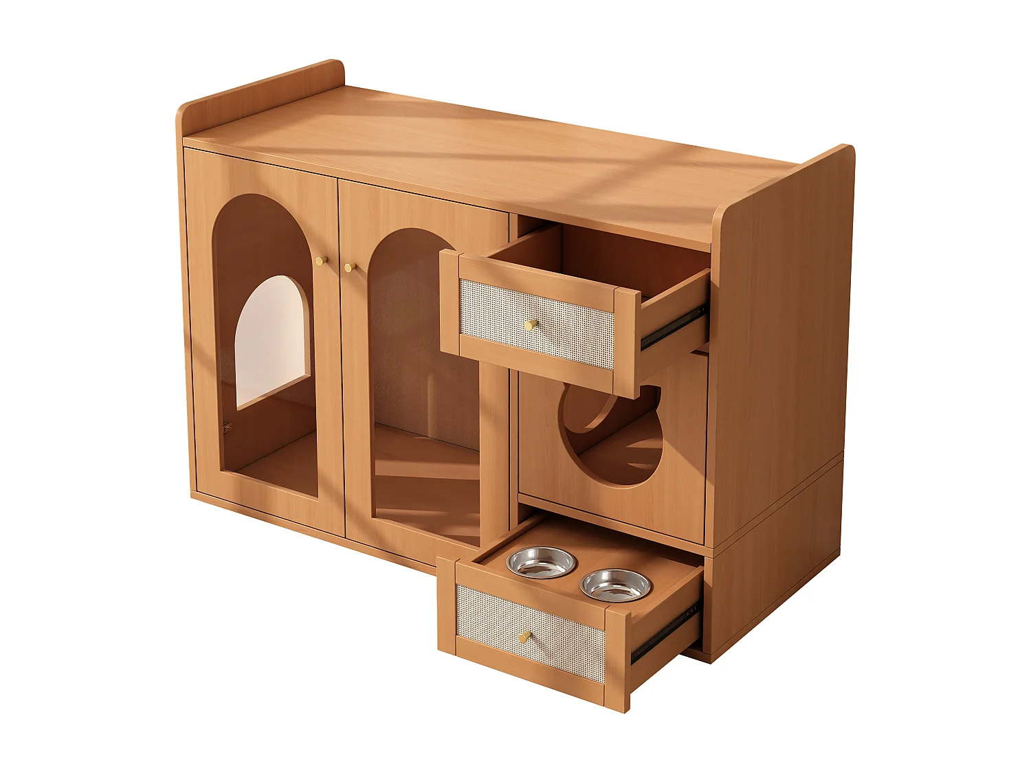 Aparador 5 en 1 - 120 x 45 x 83 cm - con 2 cajones + 2 puertas - MDF - natural