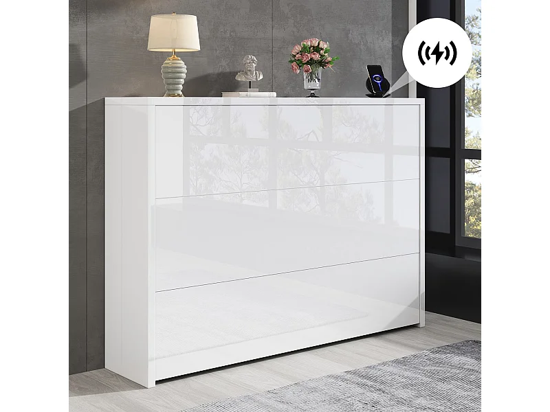 Klappschreibtisch mit kabellosem Ladegerät - 115 x 51 x 93 cm - 2-in-1-Sideboard und Schreibtisch - Spanplatte - Weiß