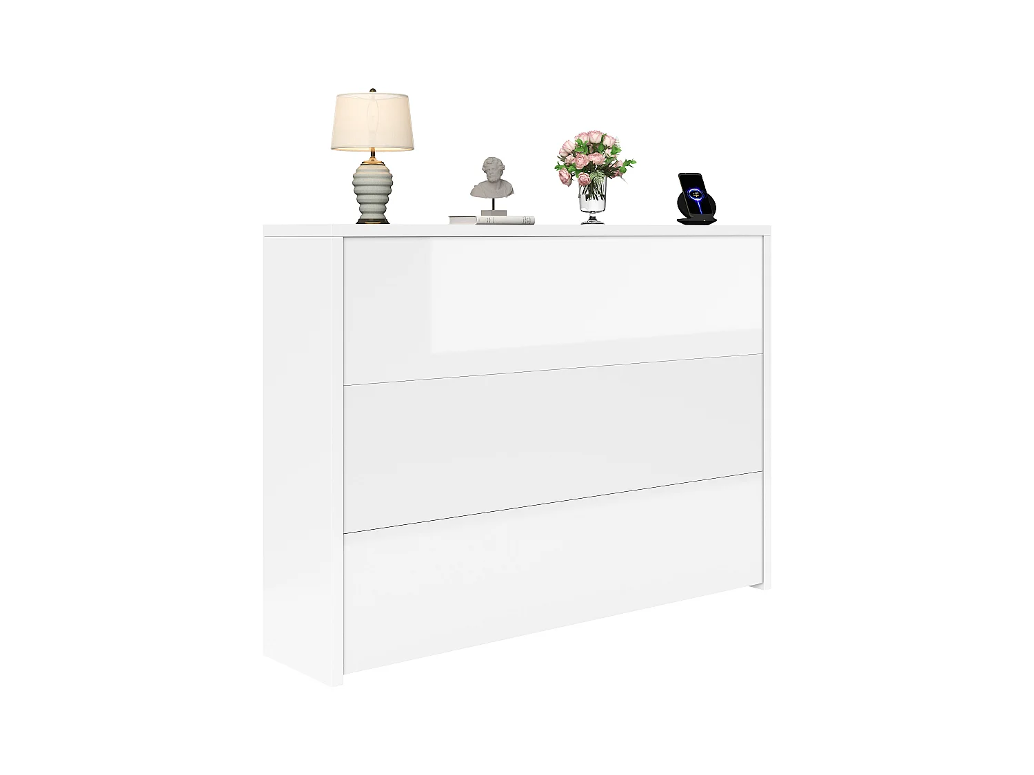 Bureau pliable avec chargeur sans fil - 115 x 51 x 93 cm - buffet et bureau 2 en 1 - aggloméré - blanc