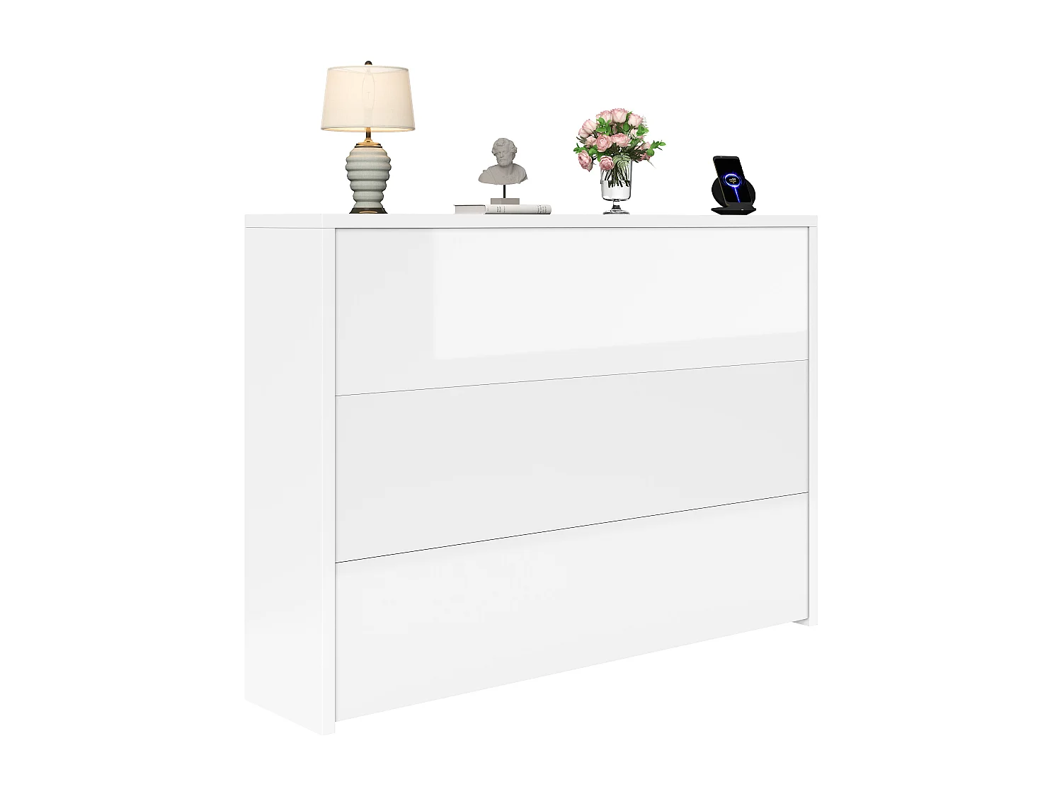 Bureau pliable avec chargeur sans fil - 115 x 51 x 93 cm - buffet et bureau 2 en 1 - aggloméré - blanc