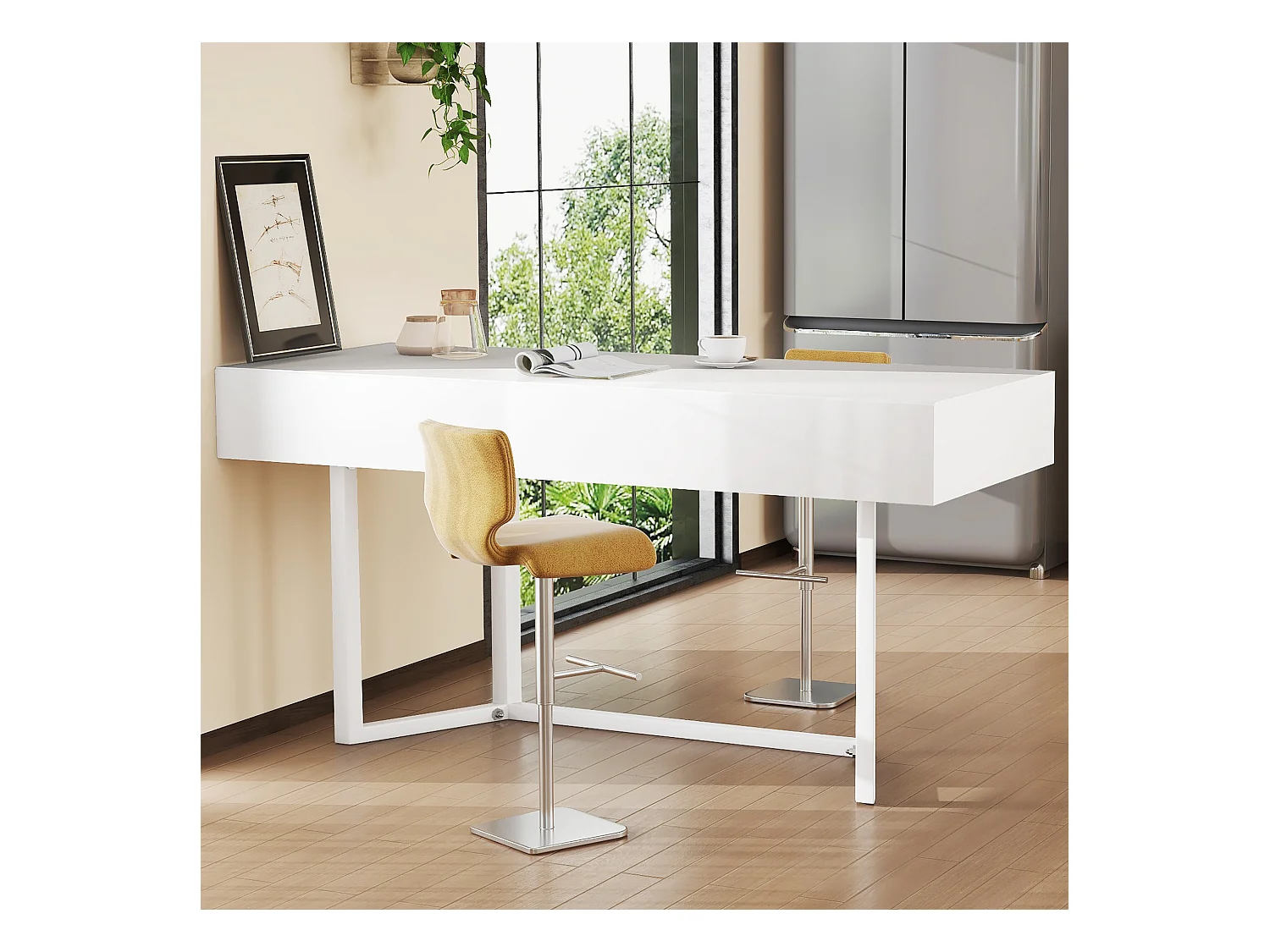 Bureau pliable - 120 x 55 x 76 cm - avec prises - design à clapet - MDF - blanc