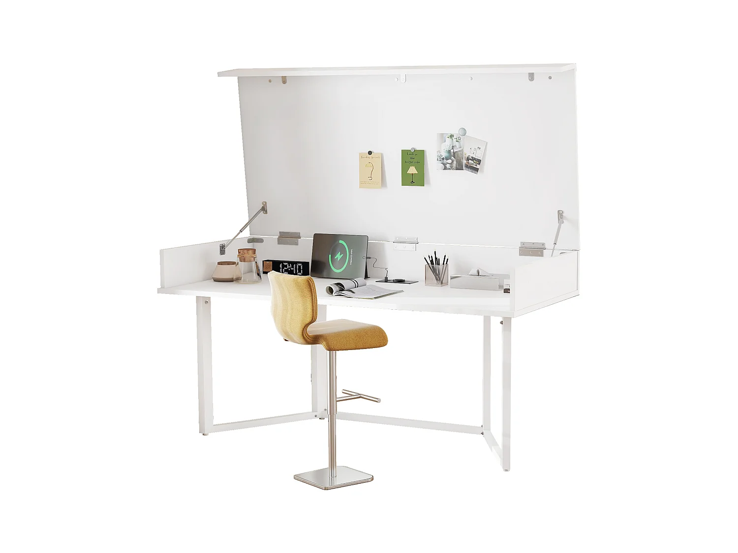 Bureau pliable - 120 x 55 x 76 cm - avec prises - design à clapet - MDF - blanc