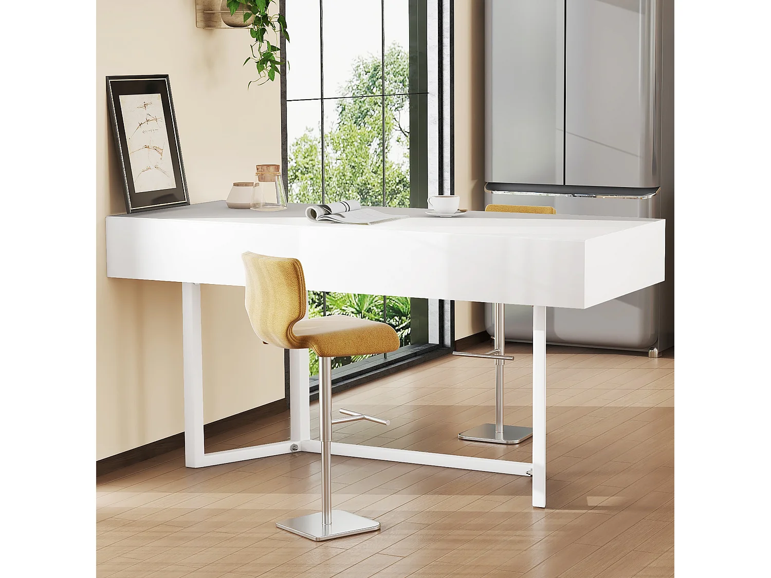Bureau pliable - 120 x 55 x 76 cm - avec prises - design à clapet - MDF - blanc