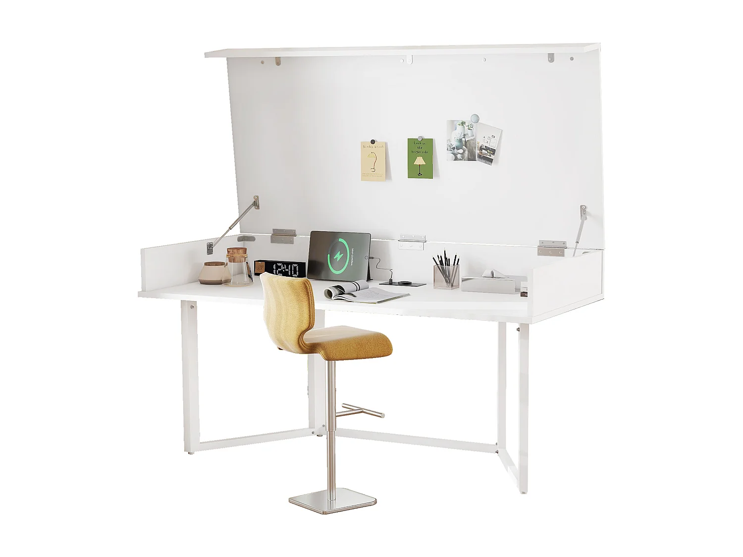 Bureau pliable - 120 x 55 x 76 cm - avec prises - design à clapet - MDF - blanc