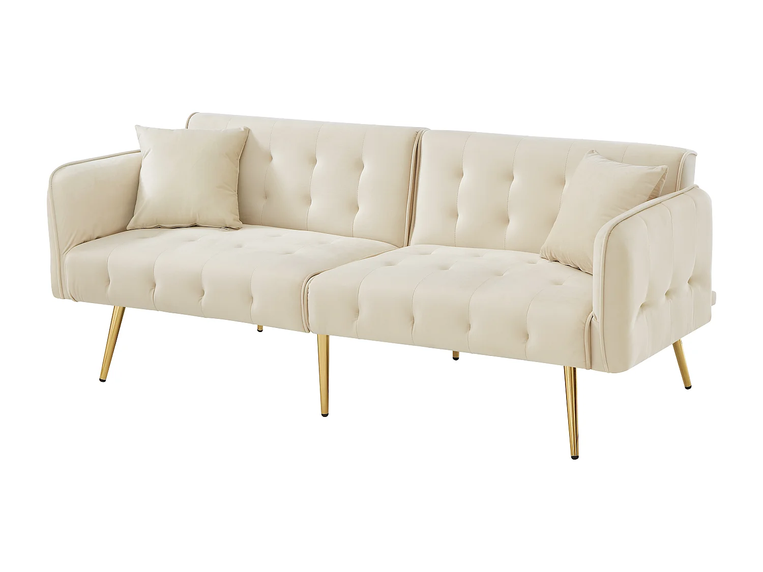 2-Sitzer-Schlafsofa – 178 x 82 x 70 cm – mit verstellbarer Rückenlehne und Armlehnen – Samt – Beige