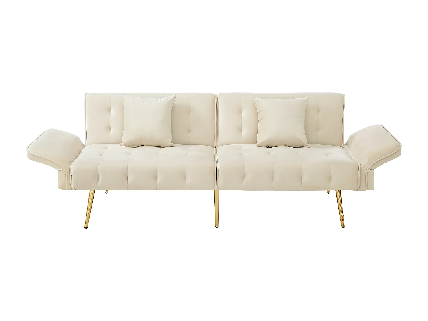 2-Sitzer-Schlafsofa – 178 x 82 x 70 cm – mit verstellbarer Rückenlehne und Armlehnen – Samt – Beige